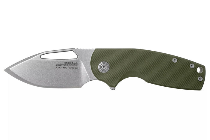 Couteau pliant SOG STOUT FLK SGSTOUTGR manche en acier inox/G10 olive 9,6cm