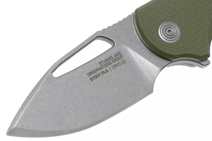 Couteau pliant SOG STOUT FLK SGSTOUTGR manche en acier inox/G10 olive 9,6cm
