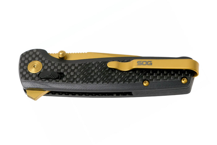 Couteau pliant SOG Terminus XR LTE GOLD SGTM1033 lame dorée manche G10/carbone 10,8cm noir