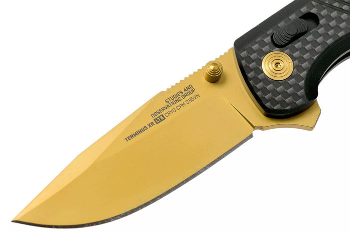 Couteau pliant SOG Terminus XR LTE GOLD SGTM1033 lame dorée manche G10/carbone 10,8cm noir