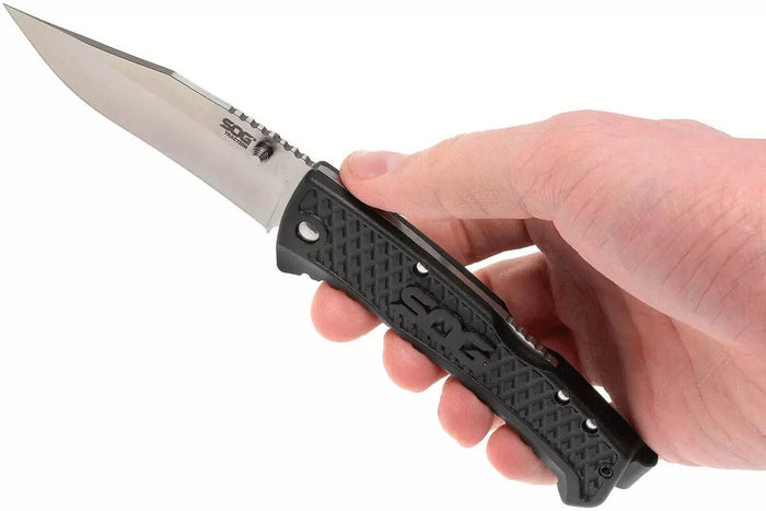 Couteau pliant SOG Traction SGTD1011 manche en nylon/fibres de verre noir antidérapant 11,4cm