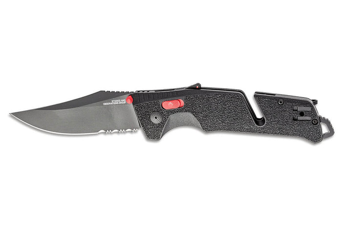 Couteau pliant SOG Trident AT SGTRIDSBKR semi-denté manche en nylon/fibres de verre 13,5cm noir/rouge