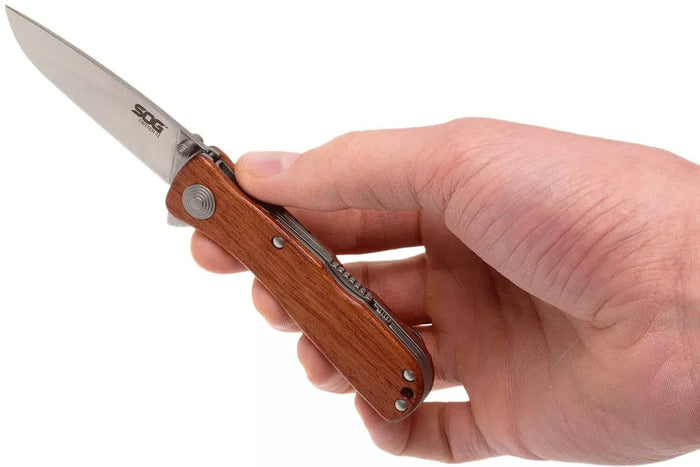 Couteau pliant SOG Twitch II SGTWI17 manche en bois naturel 9cm