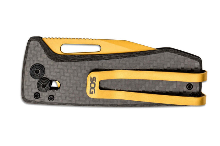 Couteau pliant SOG Ultra XR Gold SGULTRAXRGD manche en fibre de carbone noir 9,1cm