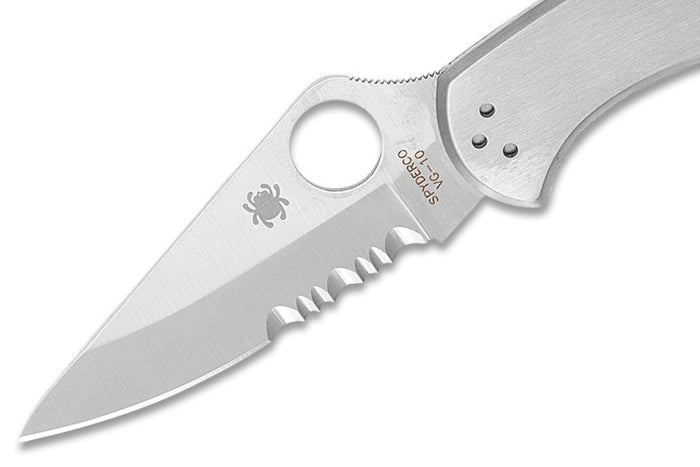 Couteau pliant Spyderco Delica 4 C11PS lame semi-dentée manche inox 10,7cm