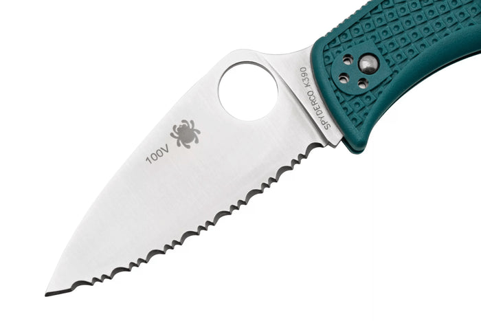 Couteau pliant Spyderco LeafJumper C262SBLK390 lame dentée manche nylon / fibre de verre bleu 11,3cm