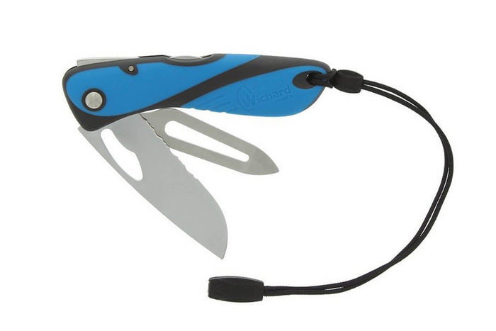 Couteau pliant Wichard Offshore 10126 lame semi-crantée avec démanilleur manche bleu