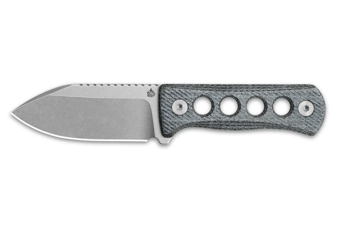 Couteau QSP Canary 141D1 lame en inox 7cm manche ajouré en micarta denim + étui kydex