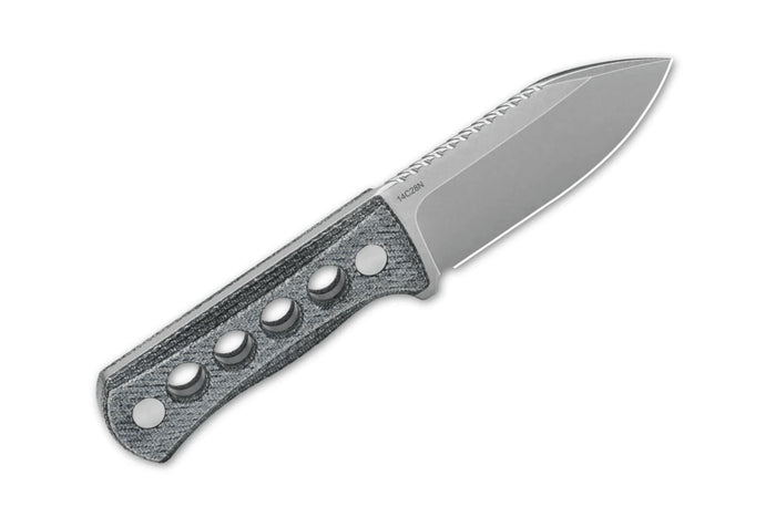 Couteau QSP Canary 141D1 lame en inox 7cm manche ajouré en micarta denim + étui kydex