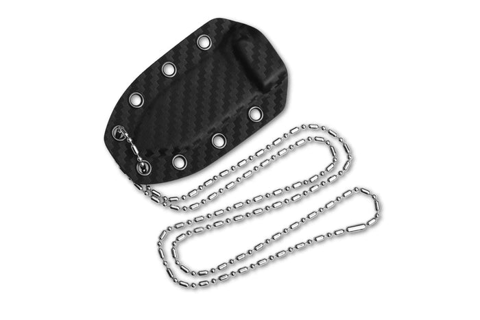 Couteau QSP Canary 141D1 lame en inox 7cm manche ajouré en micarta denim + étui kydex