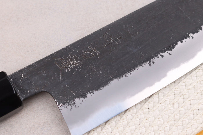 Couteau santoku 16,5cm japonais artisanal Hinoura Mutsumi Ajikataya Black Nashiji