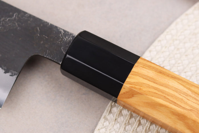 Couteau santoku 16,5cm japonais artisanal Hinoura Mutsumi Ajikataya Black Nashiji