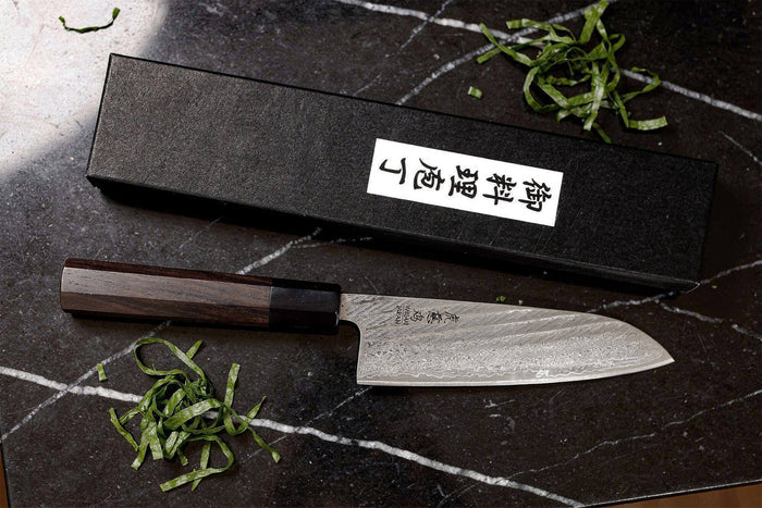 Couteau santoku 16,5cm japonais artisanal Wusaki Kuronawa G3 damas