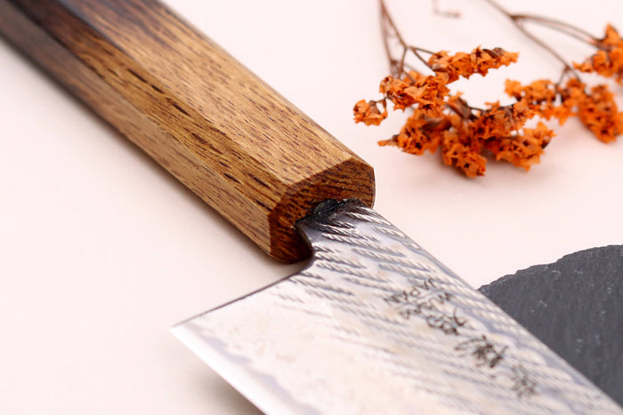 Couteau santoku 16,5cm japonais artisanal Wusaki Nawame AUS10 damas