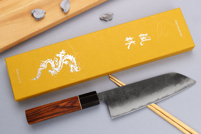 Couteau santoku 16,5cm japonais artisanal Yuzo Black Nashiji
