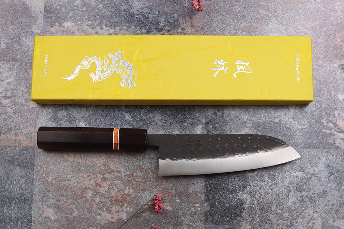 Couteau santoku 16,5cm japonais artisanal Yuzo Black SLD ébène et cognassier