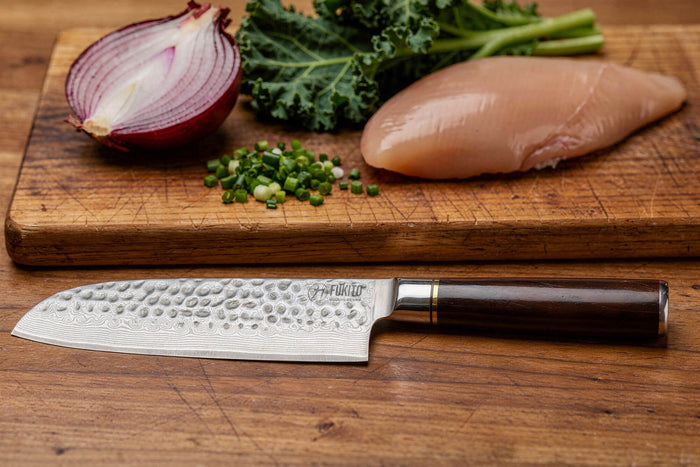 Couteau santoku 17cm Fukito Ébène Damas martelé