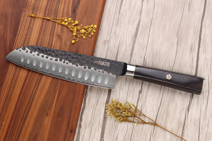Couteau santoku 17cm Fukito Ébène Damas VG10
