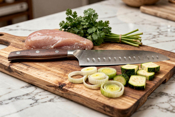 Couteau santoku 17cm Guillaume Leonard Cuistot en acier inoxydable et bois de santal rouge