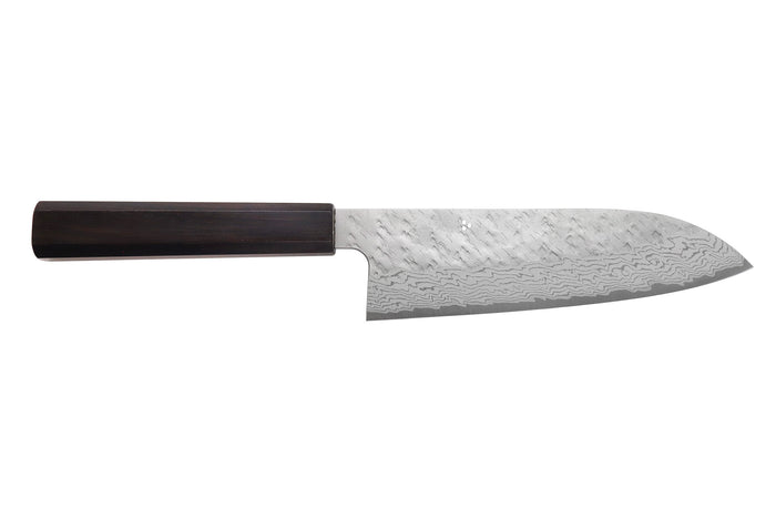 Couteau santoku 17cm japonais artisanal Nigara Hamono Tsuchime VG10 damas