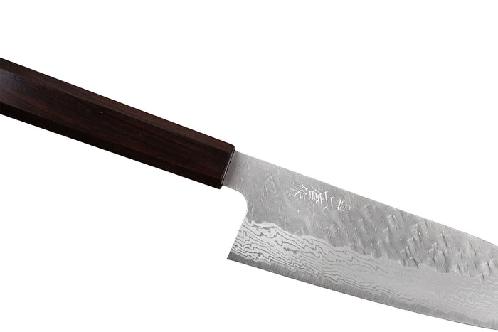 Couteau santoku 17cm japonais artisanal Nigara Hamono Tsuchime VG10 damas