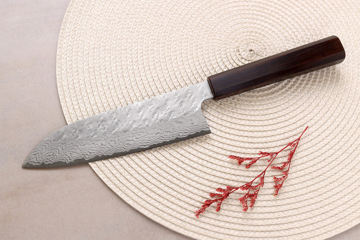 Couteau santoku 17cm japonais artisanal Nigara Hamono Tsuchime VG10 damas