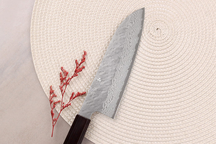 Couteau santoku 17cm japonais artisanal Nigara Hamono Tsuchime VG10 damas