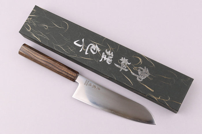 Couteau santoku 17cm japonais artisanal Wusaki Hikari SLD manche bubinga