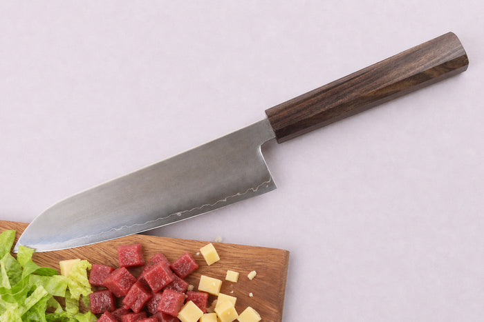 Couteau santoku 17cm japonais artisanal Wusaki Hikari SLD manche bubinga