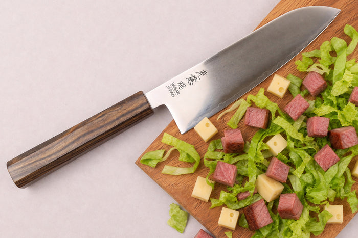 Couteau santoku 17cm japonais artisanal Wusaki Hikari SLD manche bubinga