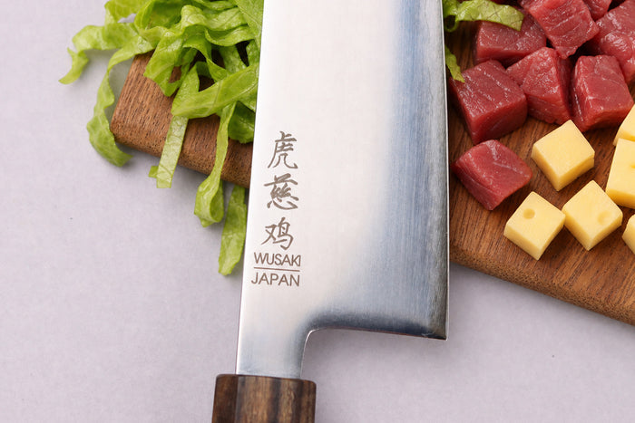 Couteau santoku 17cm japonais artisanal Wusaki Hikari SLD manche bubinga