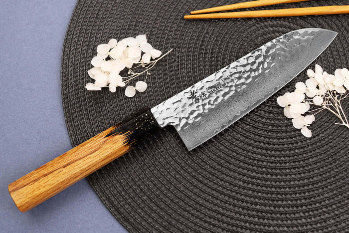 Couteau santoku 17cm japonais Sakai Takayuki Kashi Urushi VG10 damas