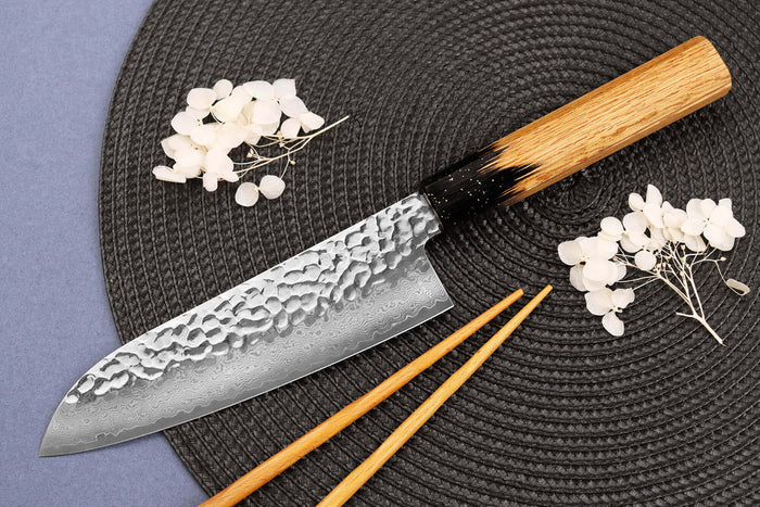 Couteau santoku 17cm japonais Sakai Takayuki Kashi Urushi VG10 damas