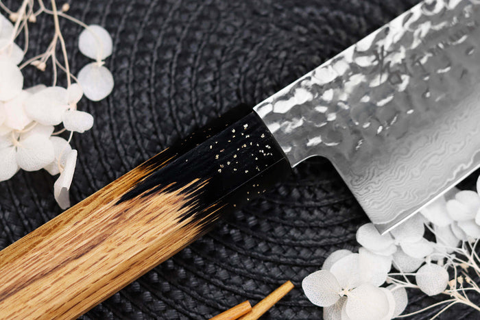 Couteau santoku 17cm japonais Sakai Takayuki Kashi Urushi VG10 damas