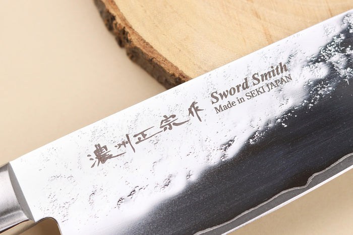 Couteau santoku 17cm japonais Satake Cutlery Brown Pakkawood AUS-8 San Maï Nashiji