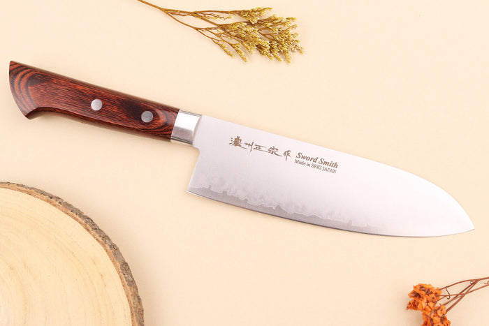 Couteau santoku 17cm japonais Satake Cutlery Brown Pakkawood VG10 San Maï