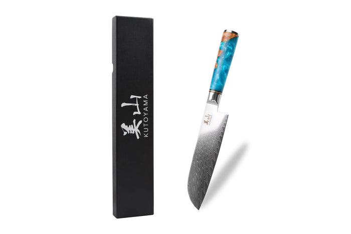 Couteau santoku 17cm Kutoyama damas Azur