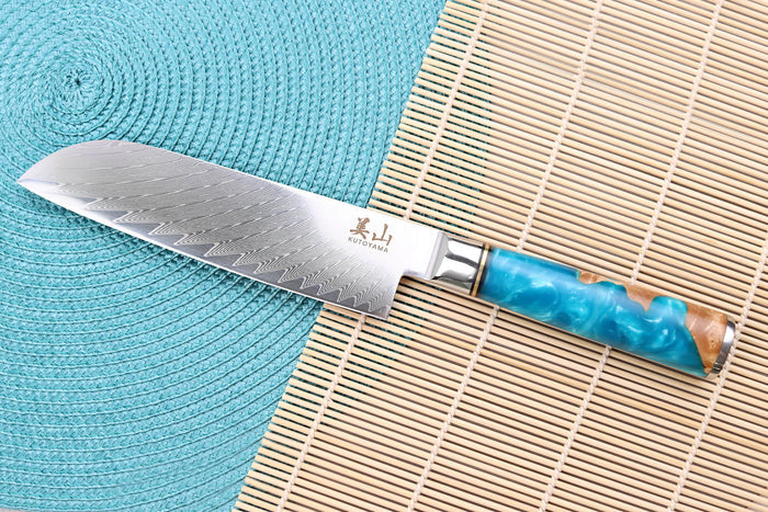 Couteau santoku 17cm Kutoyama damas Azur