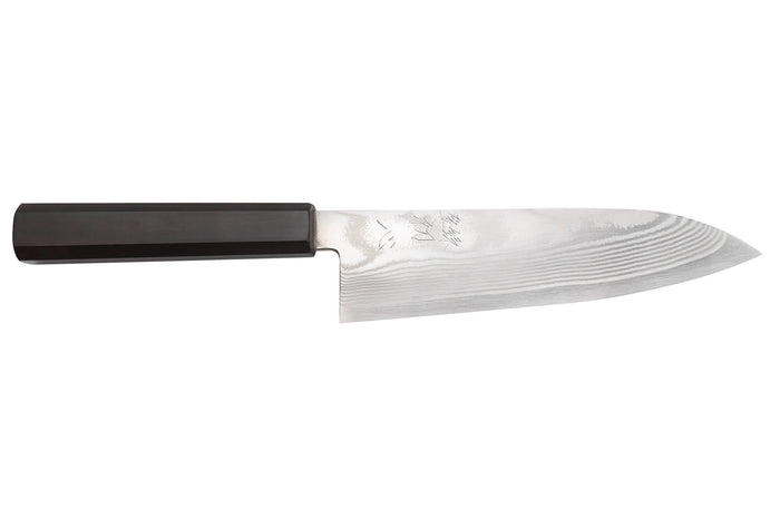 Couteau santoku 18cm japonais artisanal Hatsukokoro Ginsou Damas manche en ébène