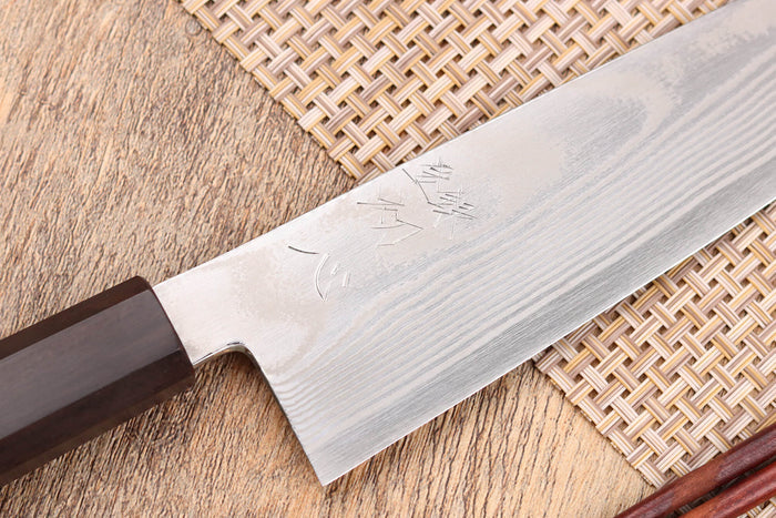 Couteau santoku 18cm japonais artisanal Hatsukokoro Ginsou Damas manche en ébène