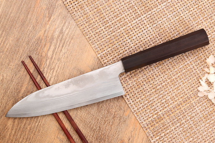 Couteau santoku 18cm japonais artisanal Hatsukokoro Ginsou Damas manche en ébène