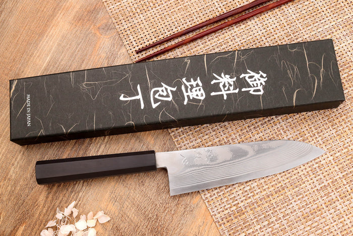 Couteau santoku 18cm japonais artisanal Hatsukokoro Ginsou Damas manche en ébène