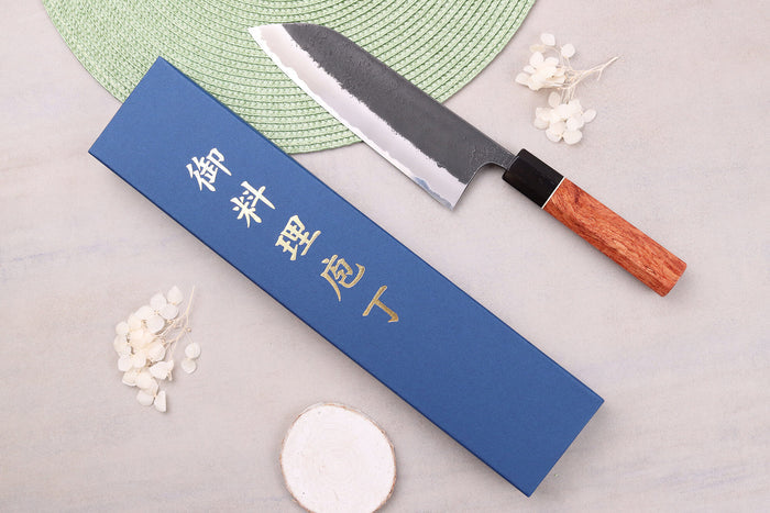 Couteau santoku 18cm japonais artisanal Masashi Yamamoto BS1 Black Nashiji