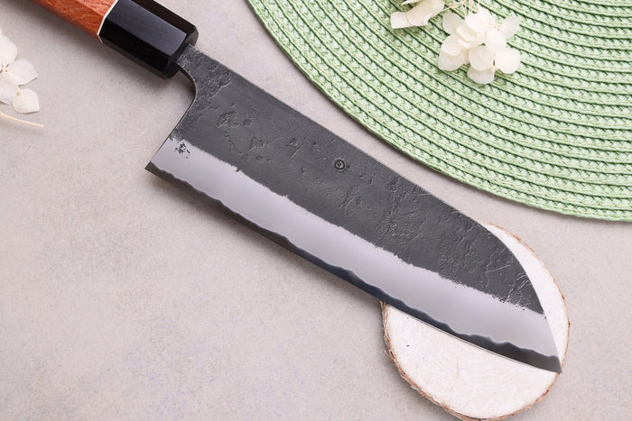 Couteau santoku 18cm japonais artisanal Masashi Yamamoto BS1 Black Nashiji