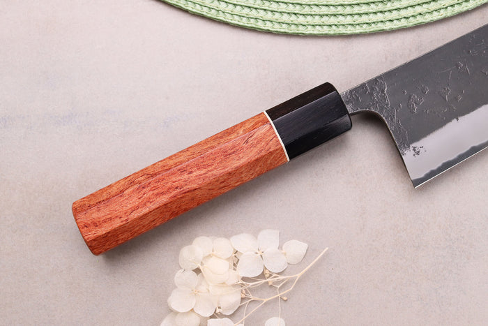 Couteau santoku 18cm japonais artisanal Masashi Yamamoto BS1 Black Nashiji