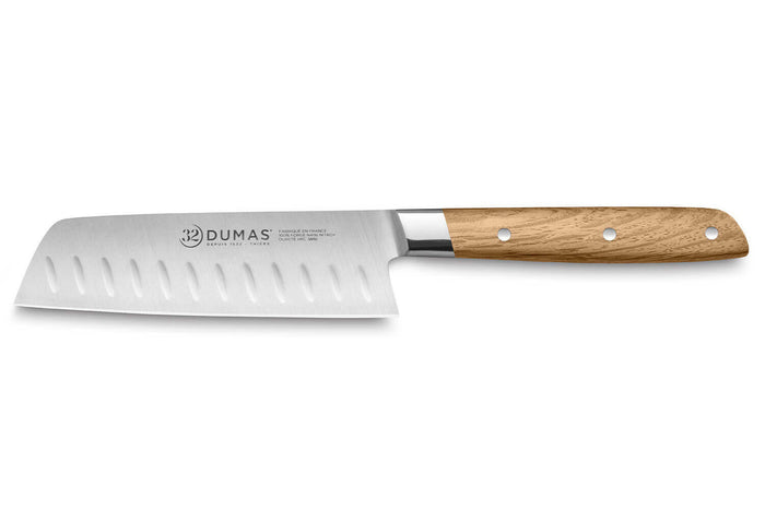 Couteau santoku alvéolé 13cm 32 Dumas Signature manche en chêne vert