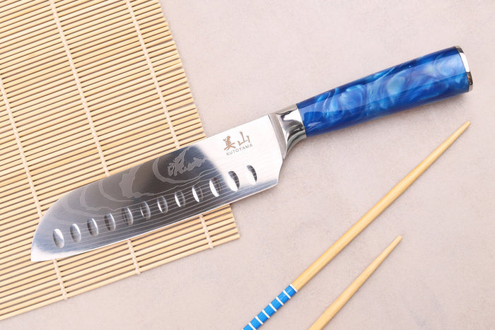 Couteau santoku alvéolé 17cm Kutoyama Blue Wave