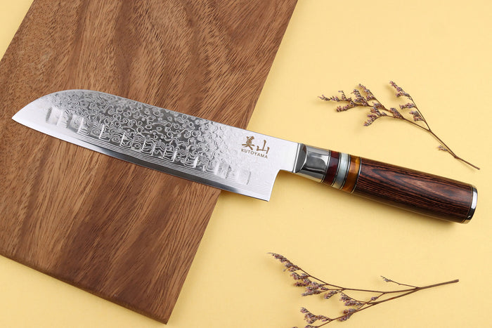 Couteau santoku alvéolé 17cm Kutoyama damas pakka rainbow
