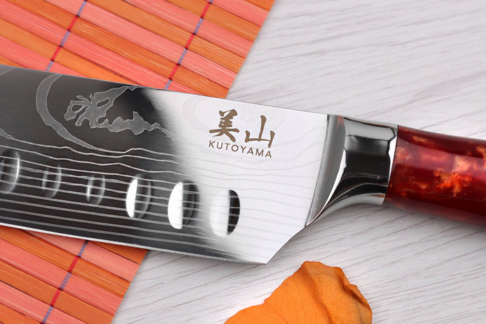 Couteau santoku alvéolé 17cm Kutoyama Red Flame