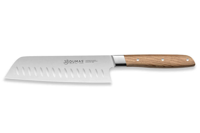 Couteau santoku alvéolé 18cm 32 Dumas Signature manche en chêne vert